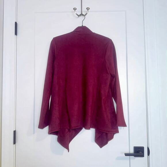 Logo Burgundy Open Front Sweater Jacket Medium Excellent Condition - Picture 2 of 8